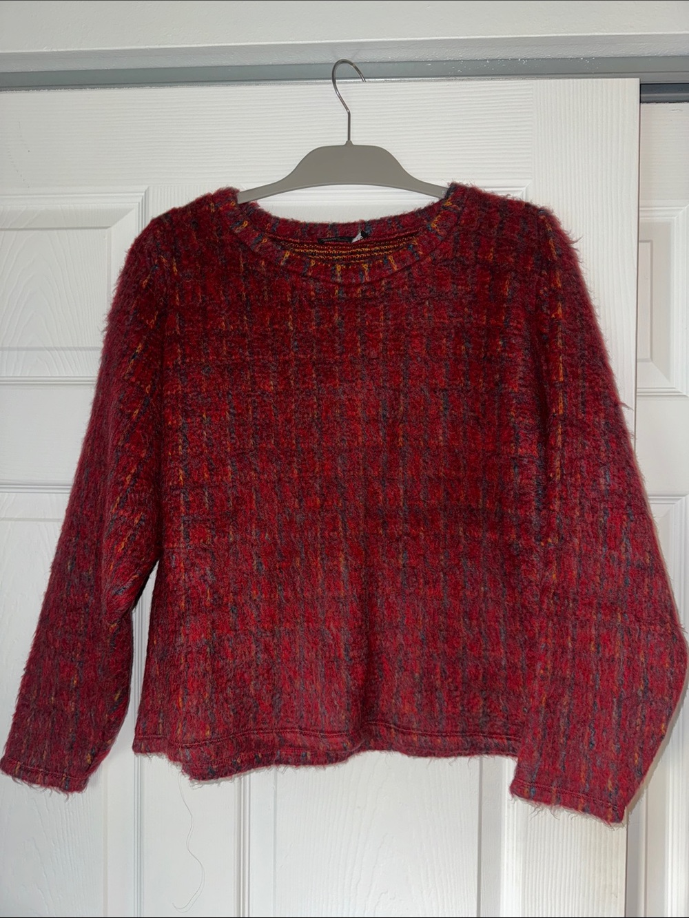 Zara Red fuzzy Crewneck Sweater